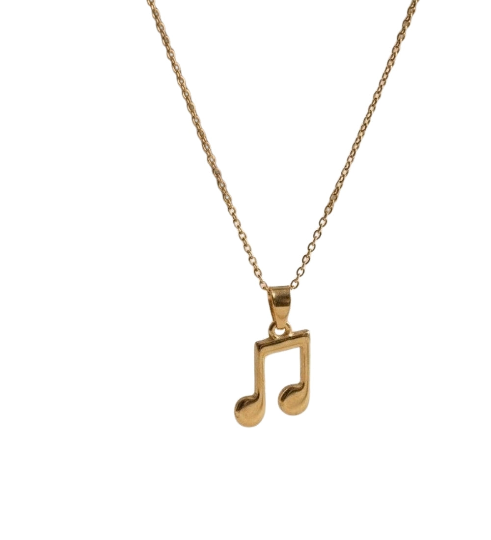 Women's Pack of 2 Brass Gold Plated Music Note Pendant Necklace (Gold)-PID68260