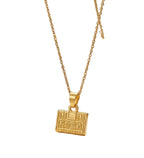 Women's Pack of 2 Brass Gold Plated Chinese Character Lock Necklace (Gold)-PID68262