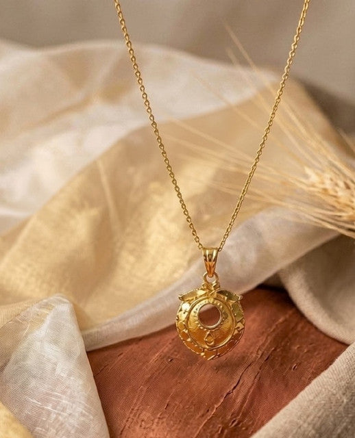Women's Pack of 2 Brass Gold Plated Ornate Circular Pendant Necklace (Gold)-PID68263