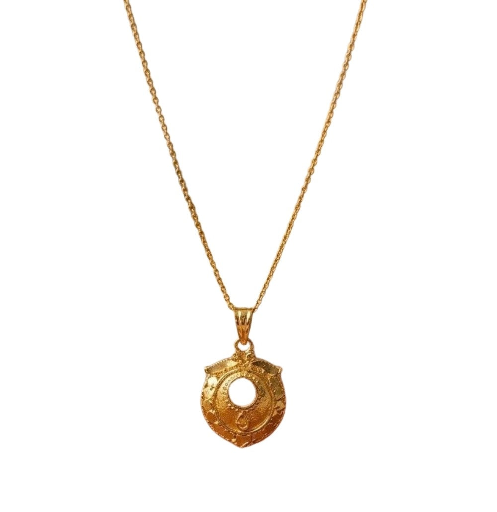 Women's Pack of 2 Brass Gold Plated Ornate Circular Pendant Necklace (Gold)-PID68263