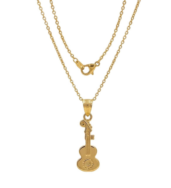 Generic Women's Pack of 2 Brass Gold Plated Guitar & Key Pendant Necklace (Gold)-PID68266