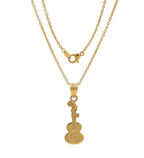 Generic Women's Pack of 2 Brass Gold Plated Guitar & Key Pendant Necklace (Gold)-PID68266