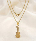 Generic Women's Pack of 2 Brass Gold Plated Guitar & Key Pendant Necklace (Gold)-PID68266