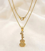 Generic Women's Pack of 2 Brass Gold Plated Guitar & Key Pendant Necklace (Gold)-PID68266
