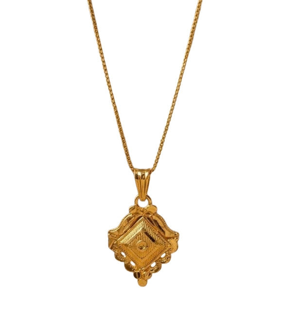 Generic Women's Pack of 2 Brass Gold Plated Geometric Diamond Pendant Necklace (Gold)-PID68268