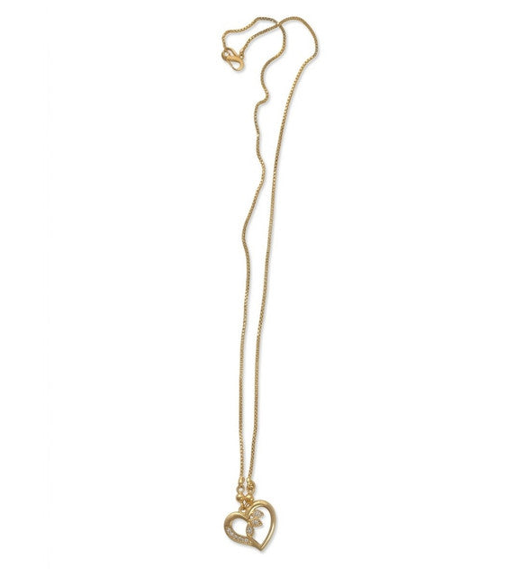 Generic Women's Pack of 2 Brass Gold Plated Open Heart CZ Pendant Necklace (Gold)-PID68269