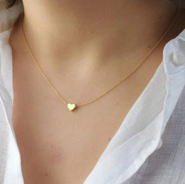 Generic Women's Pack of 2 Brass Gold Plated Simple Heart Pendant Necklace (Gold)-PID68274