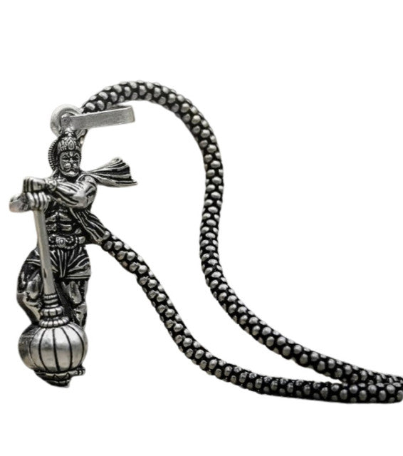 Generic Men's Brass Silver Plated Lord Hanuman Gada Necklace (Silver)-PID68283