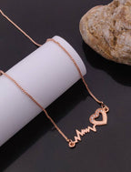 Generic Women's Pack of 2 Brass Gold Plated Heartbeat ECG Crystal Necklace (Gold)-PID68285