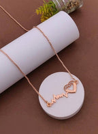 Generic Women's Pack of 2 Brass Gold Plated Heartbeat ECG Crystal Necklace (Gold)-PID68285