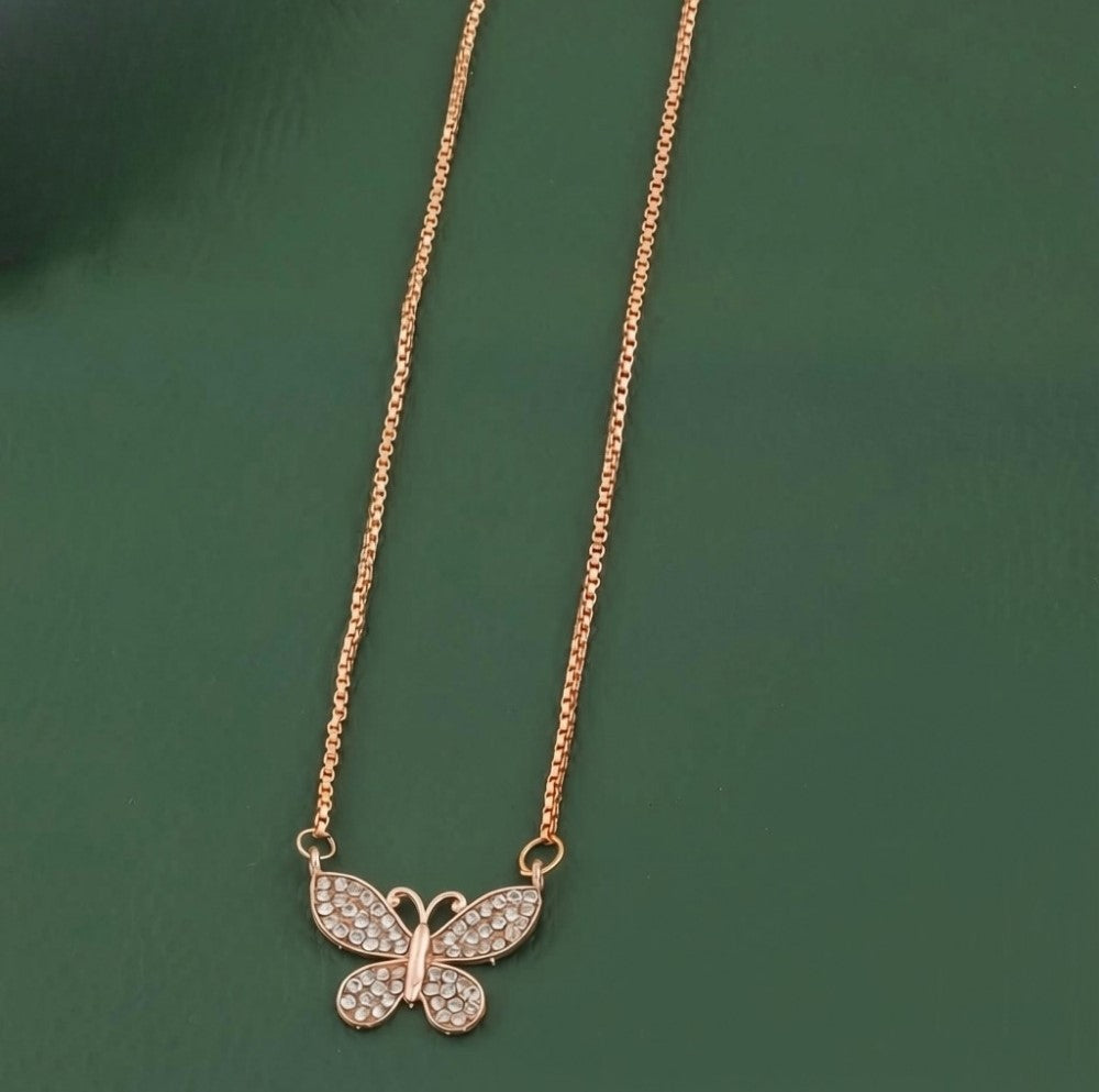Generic Women's Pack of 2 Brass Gold Plated Pave Crystal Butterfly Necklace (Gold)-PID68286