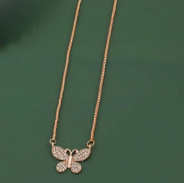 Generic Women's Pack of 2 Brass Gold Plated Pave Crystal Butterfly Necklace (Gold)-PID68286