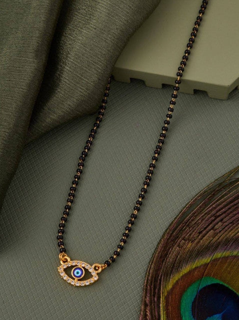 Generic Women's Brass Gold Plated Evil Eye Blue Charm Mangalsutra (Multicolor)-PID68287