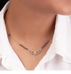 Generic Women's Brass Gold Plated Crescent Moon AD Mangalsutra (Multicolor)-PID68288