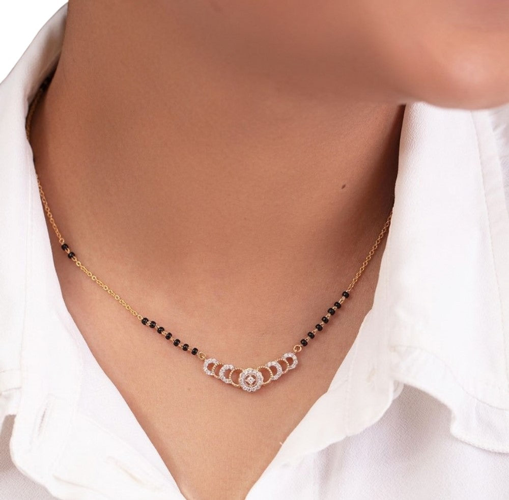 Generic Women's Brass Gold Plated Crescent Moon AD Mangalsutra (Multicolor)-PID68288