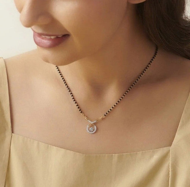 Women's Brass Gold Plated V-Shape Solitaire Mangalsutra (Multicolor)-PID68289