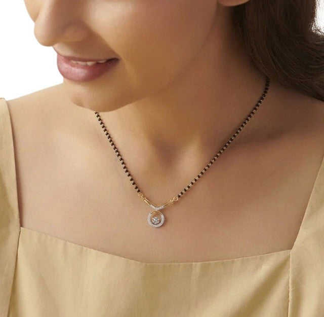 Women's Brass Gold Plated V-Shape Solitaire Mangalsutra (Multicolor)-PID68289
