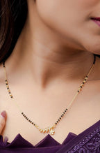 Generic Women's Brass Gold Plated Leafy Floral AD Mangalsutra (Multicolor)-PID68292