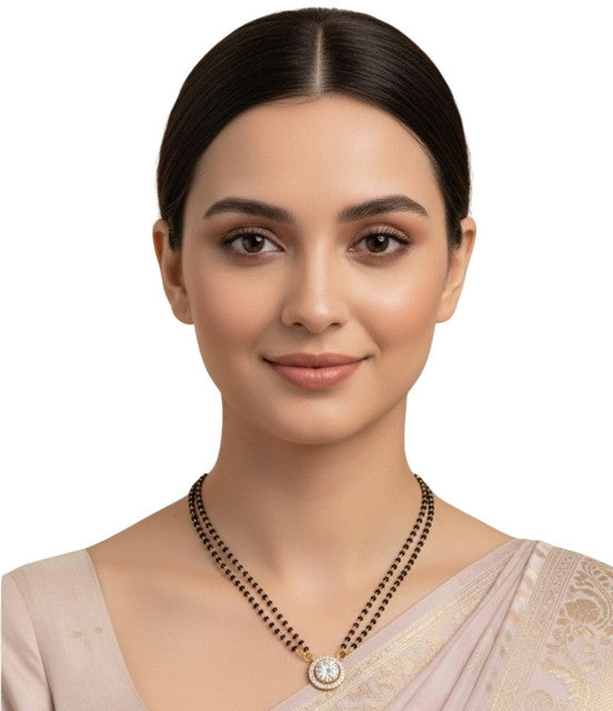 Generic Women's Brass Gold Plated Double Layer Beaded Mangalsutra (Multicolor)-PID68295