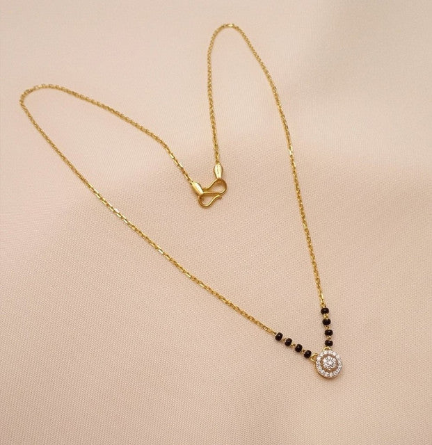 Generic Women's Brass Gold Plated Floral Halo Mangalsutra (Multicolor)-PID68297