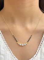 Generic Women's Brass Gold Plated Triple Solitaire AD Mangalsutra (Multicolor)-PID68299