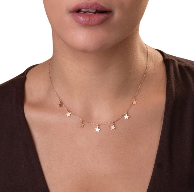 Generic Women's Pack of 2 Brass Gold Plated Star Charm Choker Necklace (Gold)-PID68300