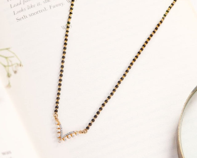 Women's Brass Gold Plated V-Shape Minimalist Mangalsutra (Multicolor)-PID68305