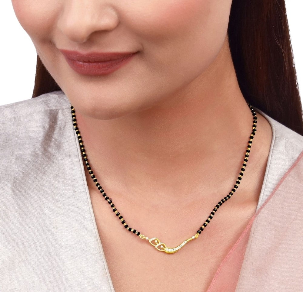 Generic Women's Brass Gold Plated Curved Swirl Heart Mangalsutra (Multicolor)-PID68306