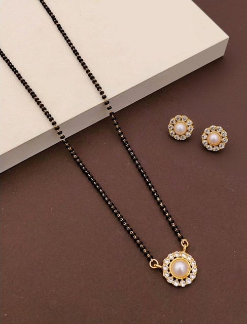 Generic Women's Brass Gold Plated Pearl Halo Mangalsutra Set (Multicolor)-PID68310