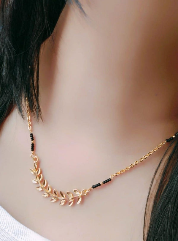 Generic Women's Brass Gold Plated Asymmetric Leaf Branch Mangalsutra (Multicolor)-PID68311