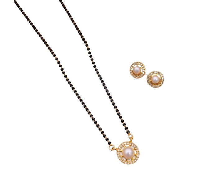 Generic Women's Brass Gold Plated Pearl Halo Mangalsutra Set (Multicolor)-PID68312