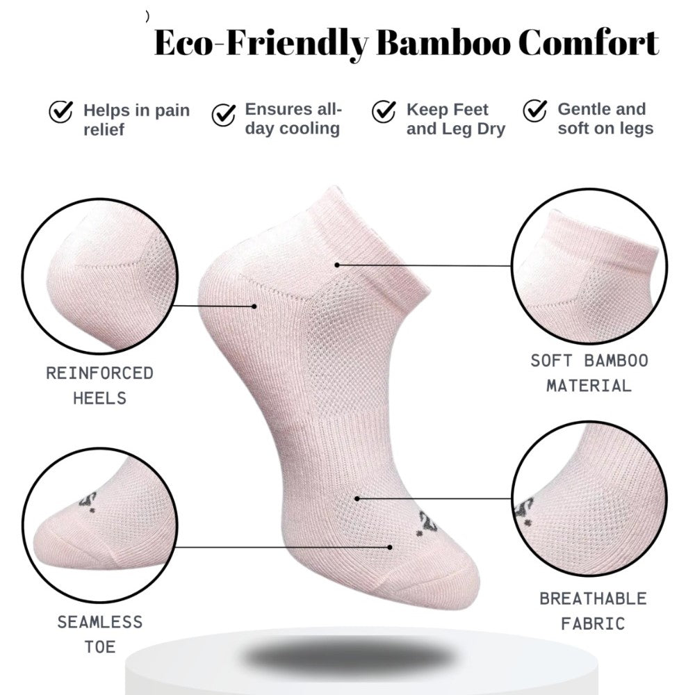 Pack of 3 Unisex Bamboo Blend Solid Low Cut Socks (Dark Grey, Light Peach)