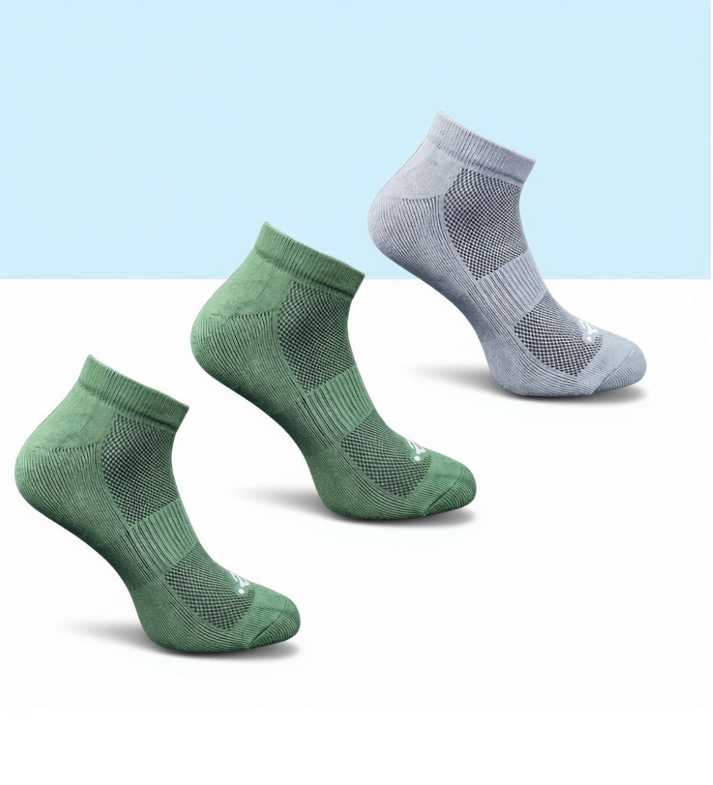 Pack of 3 Unisex Bamboo Blend Solid Low Cut Socks (Olive, Dark Grey)