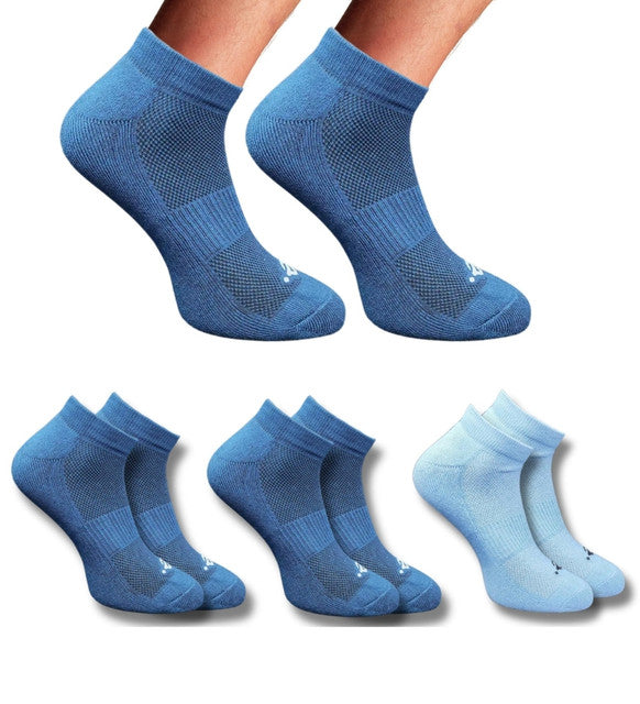 Pack of 3 Unisex Bamboo Blend Solid Low Cut Socks (Navy Blue, Sky Blue)