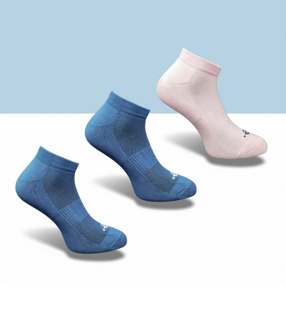 Pack of 3 Unisex Bamboo Blend Solid Low Cut Socks (Navy Blue, Light Peach)