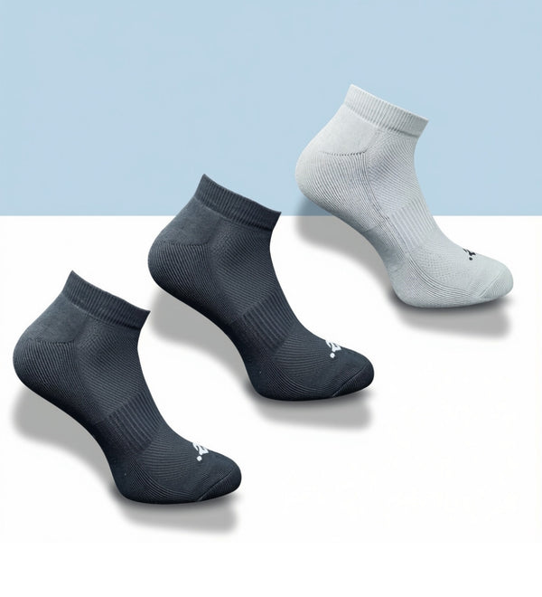 Pack of 3 Unisex Bamboo Blend Solid Low Cut Socks (Black, Light Grey)