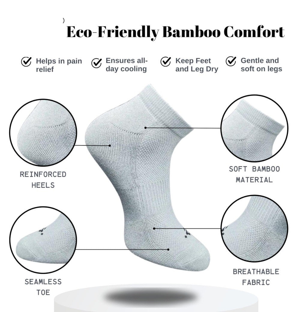 Pack of 3 Unisex Bamboo Blend Solid Low Cut Socks (Black, Light Grey)