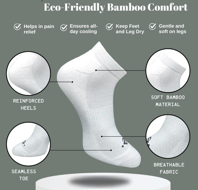 Pack of 3 Unisex Bamboo Blend Solid Low Cut Socks (Olive, Off White)