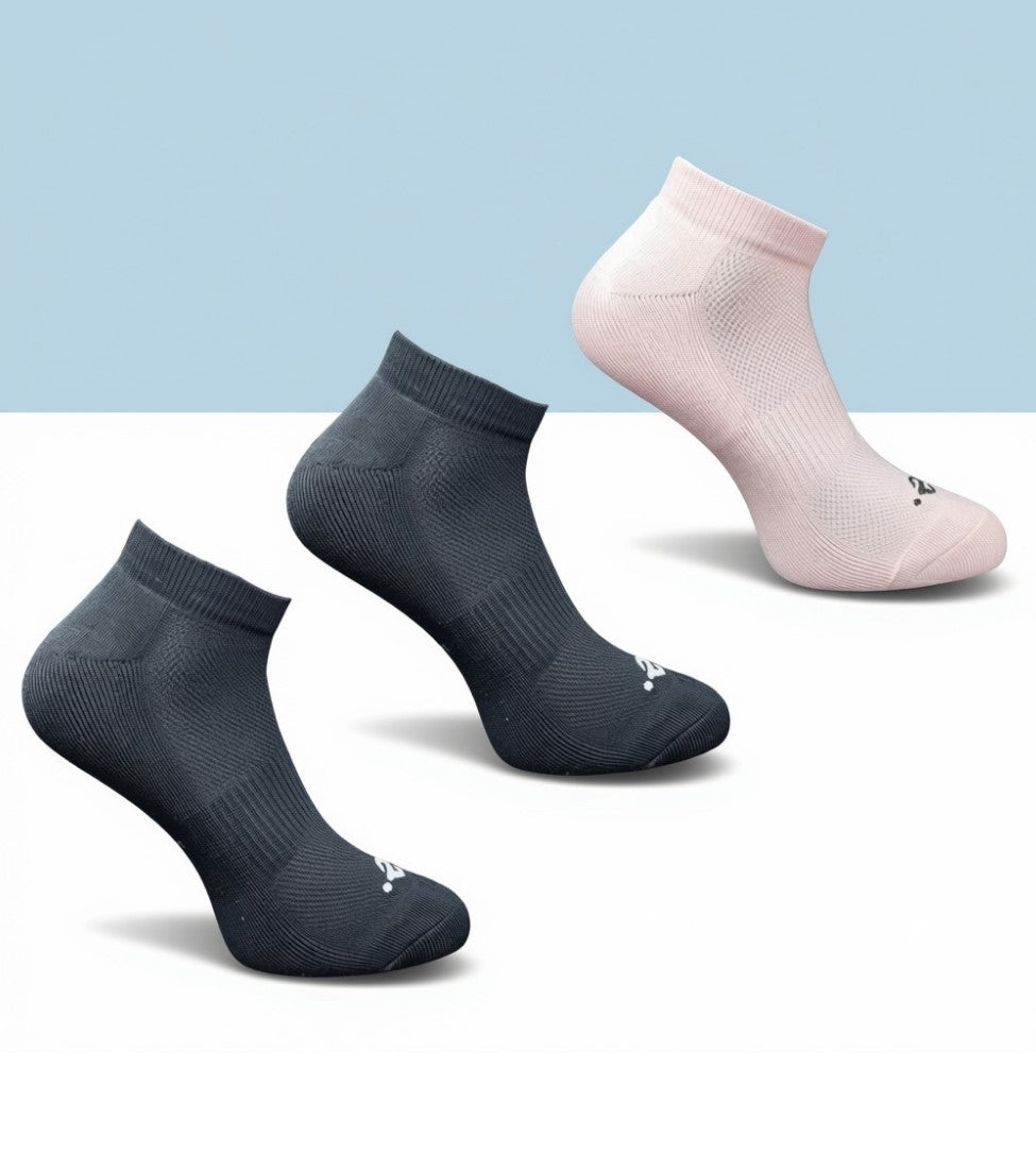 Pack of 3 Unisex Bamboo Blend Solid Low Cut Socks (Black, Light Peach)