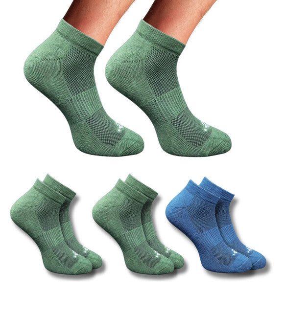 Pack of 3 Unisex Bamboo Blend Solid Low Cut Socks (Olive, Navy Blue)