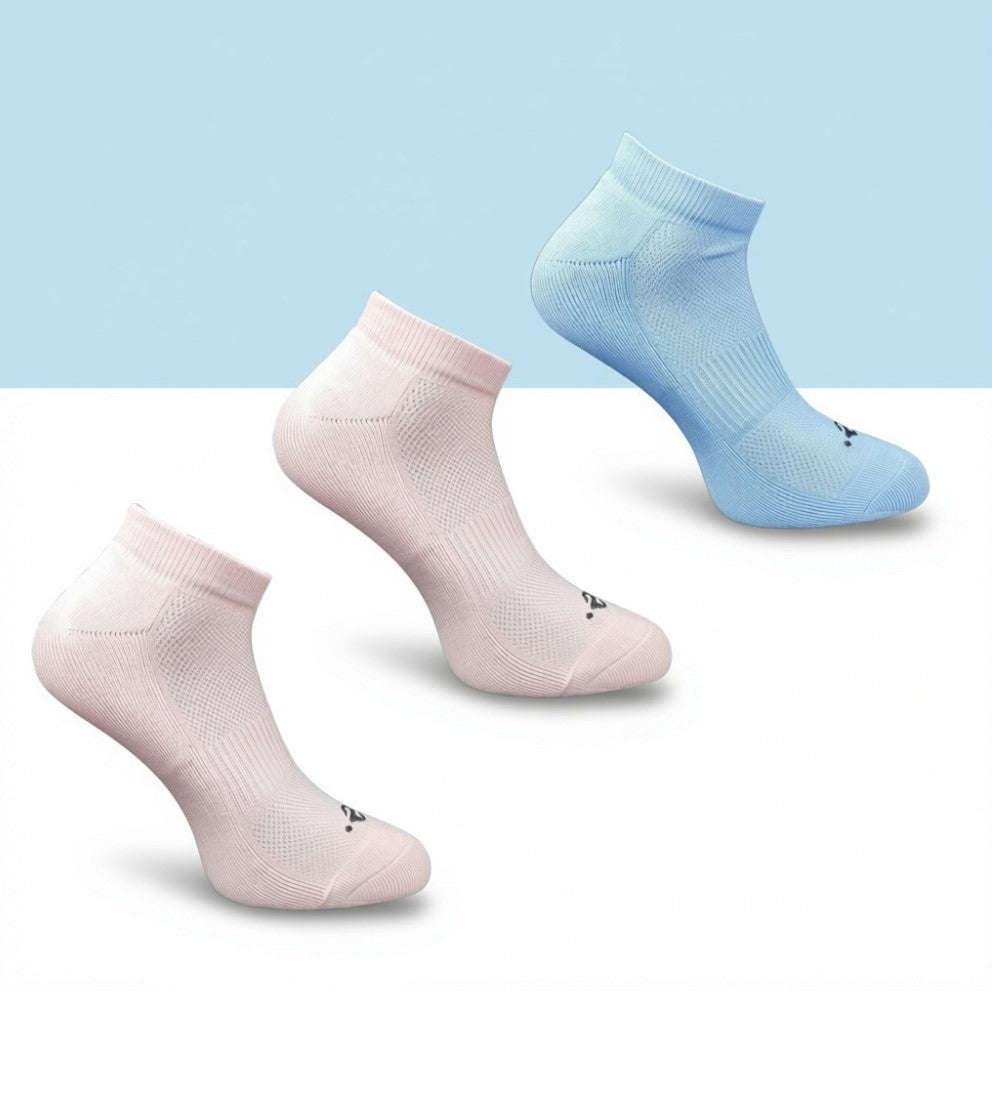 Pack of 3 Unisex Bamboo Blend Solid Low Cut Socks (Light Peach, Sky Blue)