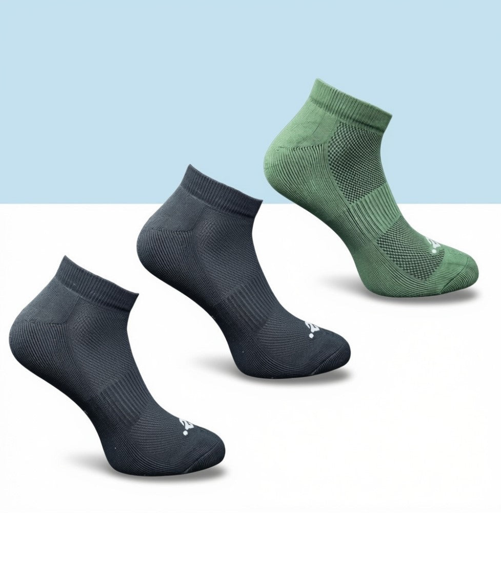 Pack of 3 Unisex Bamboo Blend Solid Low Cut Socks (Black, Olive)