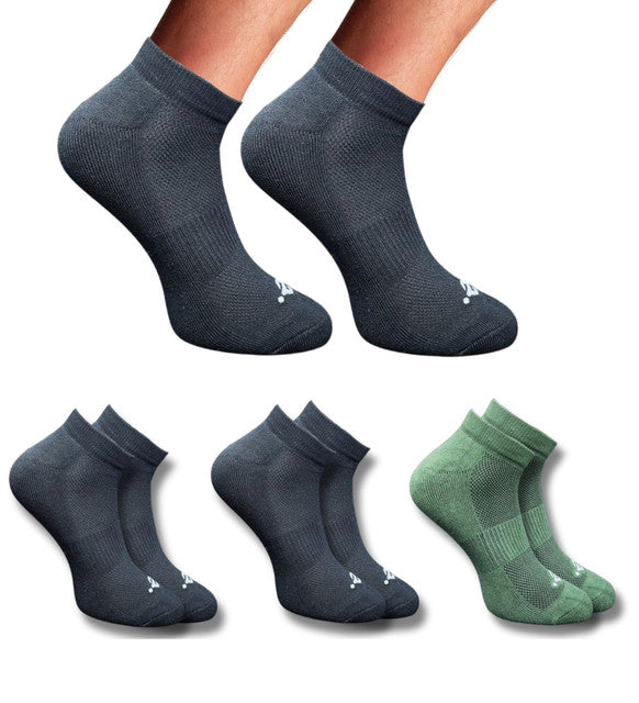 Pack of 3 Unisex Bamboo Blend Solid Low Cut Socks (Black, Olive)