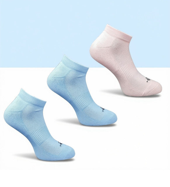 Pack of 3 Unisex Bamboo Blend Solid Low Cut Socks (Sky Blue, Light Peach)