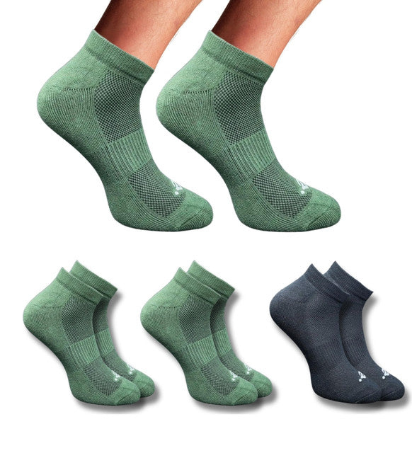 Pack of 3 Unisex Bamboo Blend Solid Low Cut Socks (Olive, Black)
