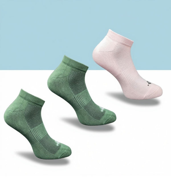 Pack of 3 Unisex Bamboo Blend Solid Low Cut Socks (Olive, Light Peach)