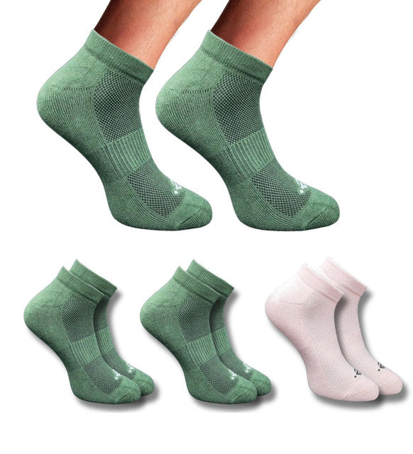 Pack of 3 Unisex Bamboo Blend Solid Low Cut Socks (Olive, Light Peach)