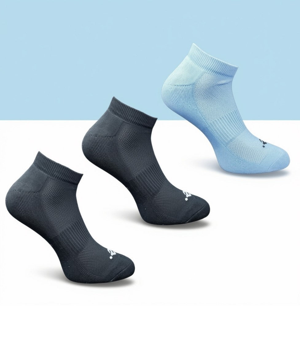 Pack of 3 Unisex Bamboo Blend Solid Low Cut Socks (Black, Sky Blue)