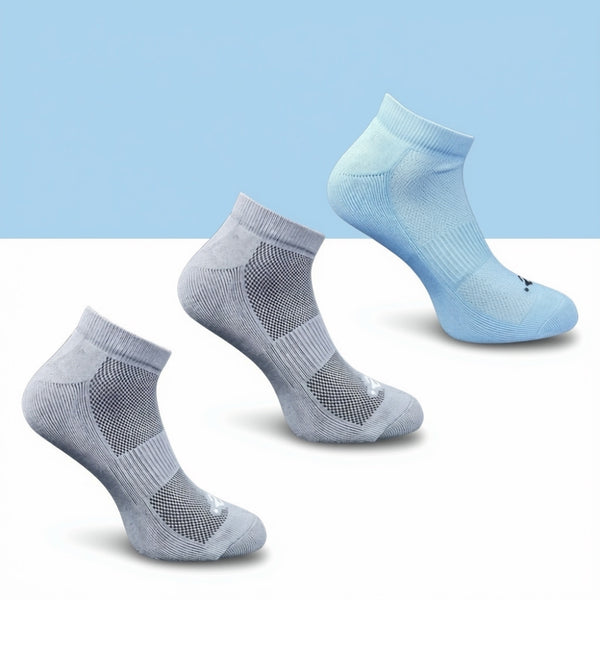 Pack of 3 Unisex Bamboo Blend Solid Low Cut Socks (Dark Grey, Sky Blue)