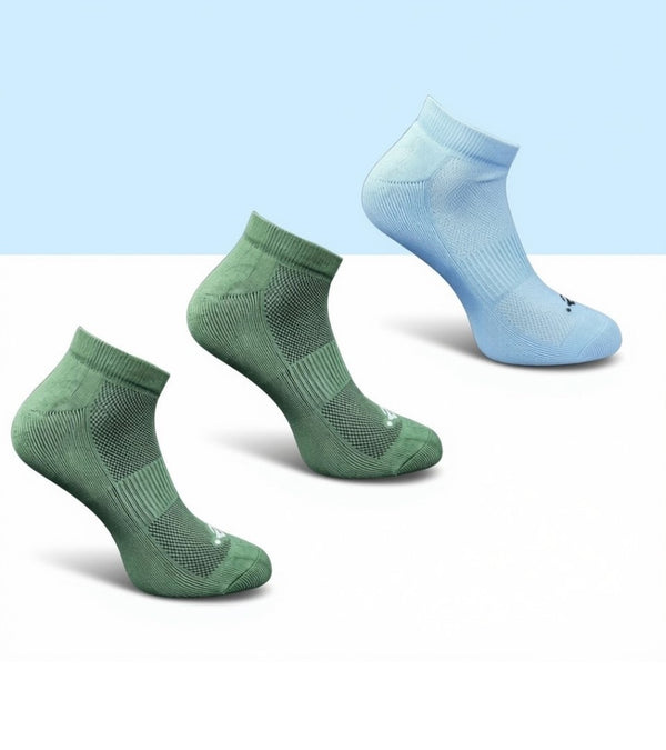 Pack of 3 Unisex Bamboo Blend Solid Low Cut Socks (Olive, Sky Blue)